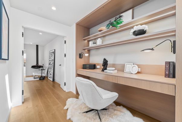 Home Office, Interior, Recessed Lighting, Wood Texture Flooring