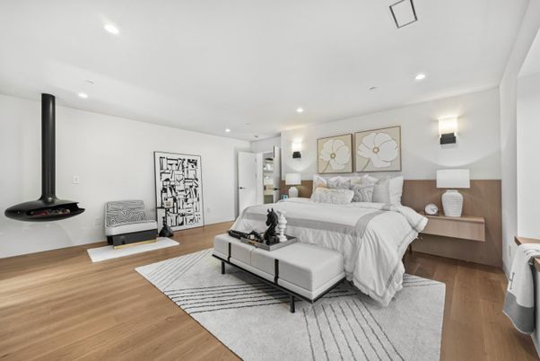 Bedroom, Interior, Recessed Lighting, Wood Texture Flooring