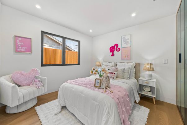 Bedroom, Interior, Recessed Lighting, Wood Texture Flooring