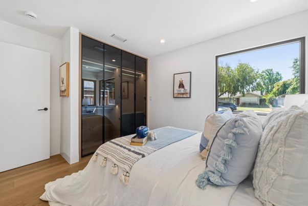 Bedroom, Interior, Recessed Lighting, Wood Texture Flooring