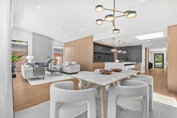 Dining room, Interior, Kitchen, Living room, Pendant Lights, Recessed Lighting, Wood Texture Flooring