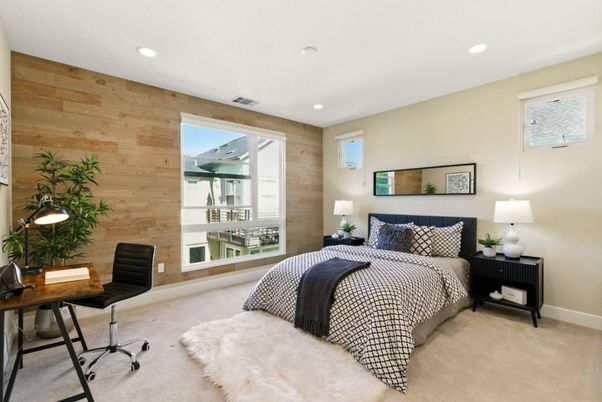 Bedroom, Home Office, Interior, Recessed Lighting, Wooden Walls