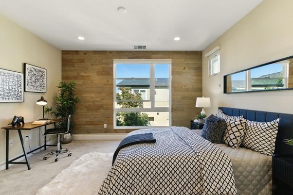 Bedroom, Home Office, Interior, Recessed Lighting, Wooden Walls