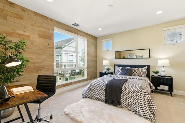 Bedroom, Home Office, Interior, Recessed Lighting, Wooden Walls