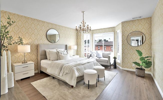 Bedroom, Chandelier, Interior, Wood Texture Flooring