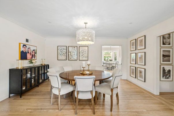 Dining room, Interior, Pendant Lights, Wood Texture Flooring