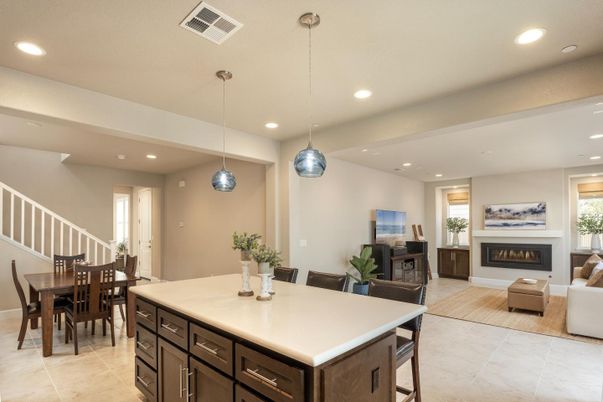 Dining room, Fireplace, Interior, Living room, Pendant Lights, Recessed Lighting