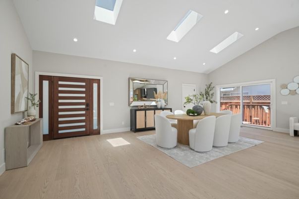 Dining room, Interior, Recessed Lighting, Wood Texture Flooring