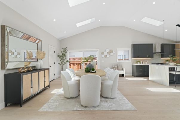 Dining room, Interior, Kitchen, Living room, Pendant Lights, Recessed Lighting, Wood Texture Flooring