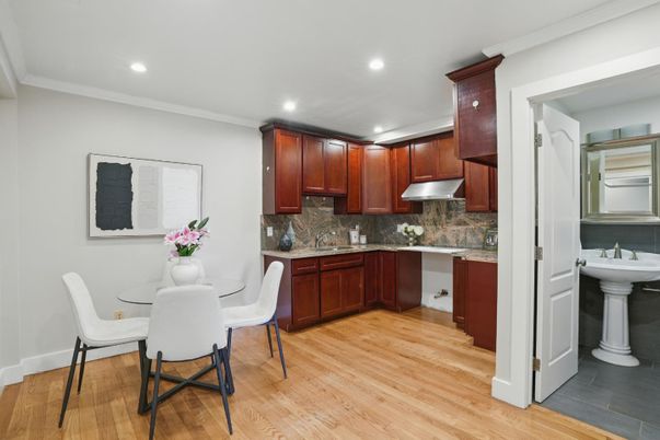 Dining room, Interior, Kitchen, Recessed Lighting, Wood Texture Flooring