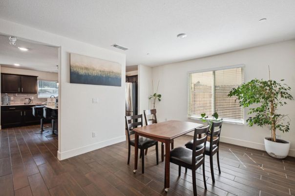 Dining room, Interior, Kitchen, Recessed Lighting, Wood Texture Flooring