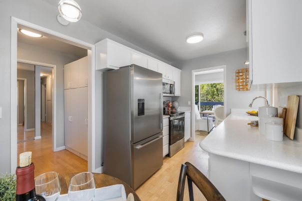 Interior, Kitchen, Stainless Steel Appliances, Wood Texture Flooring