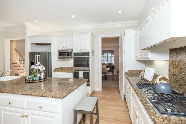 Dining room, Interior, Kitchen, Recessed Lighting, Stainless Steel Appliances, Wood Texture Flooring