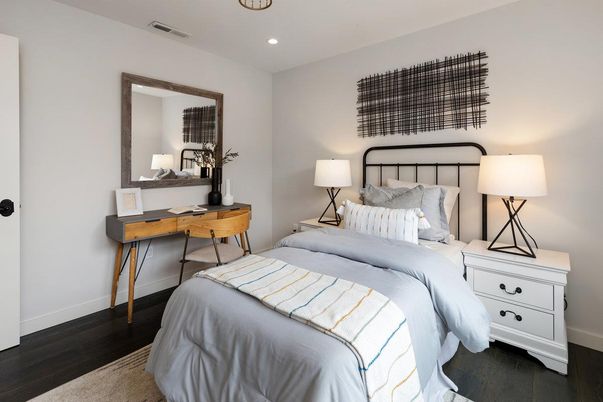 Bedroom, Interior, Recessed Lighting, Wood Texture Flooring