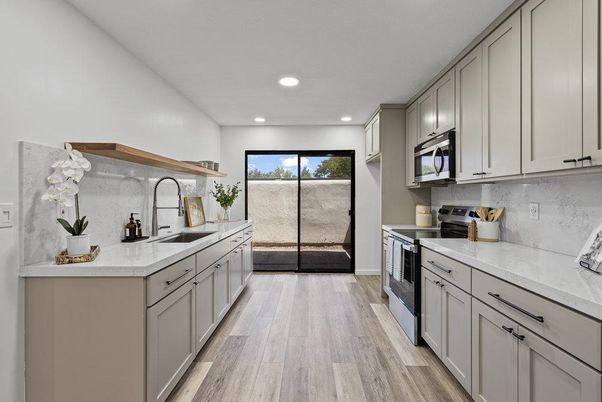 Interior, Kitchen, Recessed Lighting, Wood Texture Flooring