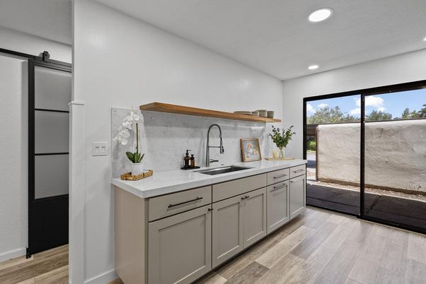 Interior, Kitchen, Recessed Lighting, Wood Texture Flooring