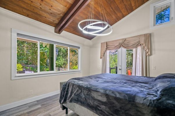 Bedroom, Interior, Pendant Lights, Wooden Beams, Wooden Ceilings, Wood Texture Flooring
