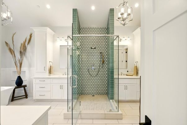 Bathroom, Dual Sink Vanities, Glass Shower, Interior, Recessed Lighting