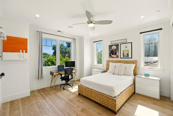 Bedroom, Home Office, Interior, Recessed Lighting, Wood Texture Flooring