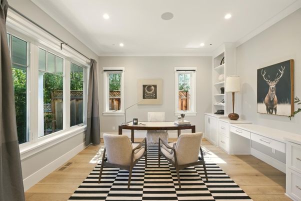 Home Office, Interior, Recessed Lighting, Wood Texture Flooring