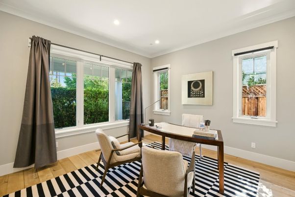 Home Office, Interior, Recessed Lighting, Wood Texture Flooring