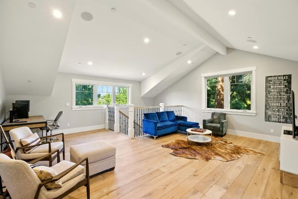 Home Office, Interior, Living room, Recessed Lighting, Wood Texture Flooring