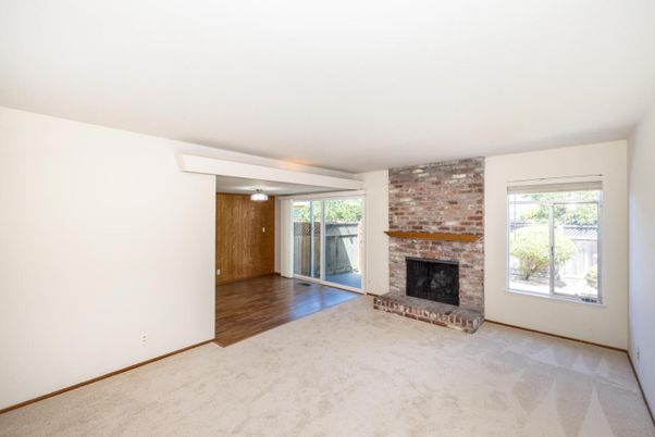 Empty room, Fireplace, Interior, Stone Walls, Wood Texture Flooring