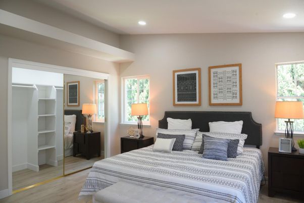 Bedroom, Interior, Recessed Lighting, Wood Texture Flooring