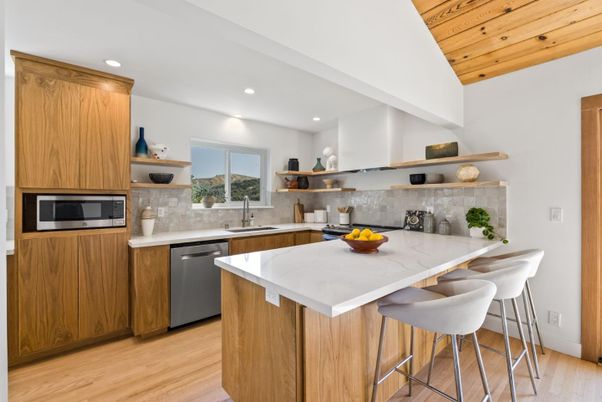 Interior, Kitchen, Recessed Lighting, Stainless Steel Appliances, Wooden Ceilings, Wood Texture Flooring