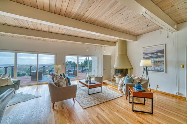 Fireplace, Interior, Living room, Water, Wooden Beams, Wooden Ceilings, Wood Texture Flooring
