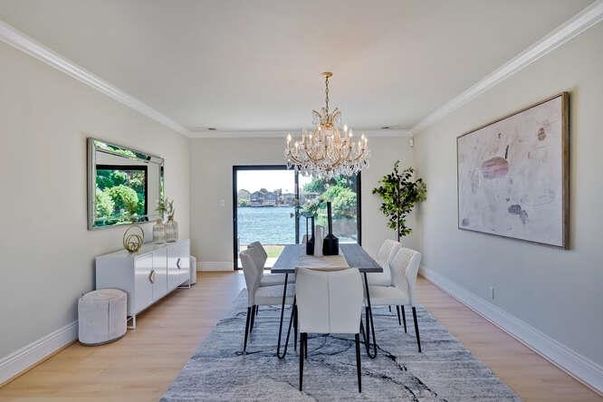 Chandelier, Dining room, Interior, Water, Wood Texture Flooring