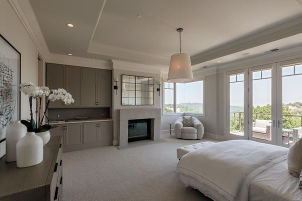 Bedroom, Fireplace, Interior, Pendant Lights, Recessed Lighting