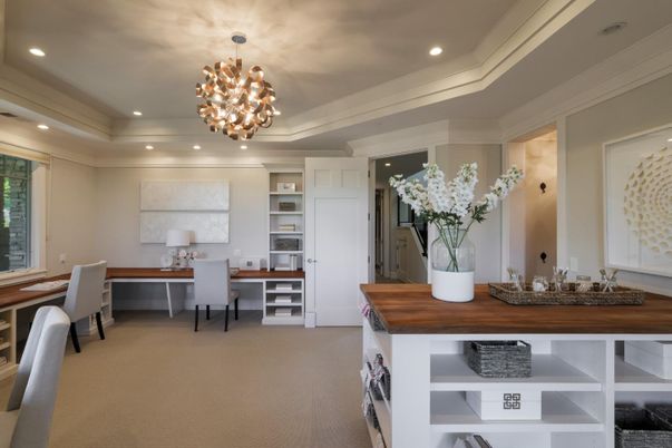 Chandelier, Home Office, Interior, Recessed Lighting
