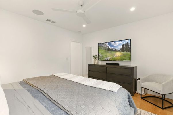 Bedroom, Interior, Recessed Lighting, Wood Texture Flooring