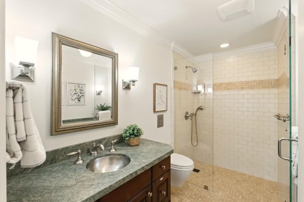Bathroom, Glass Shower, Interior, Recessed Lighting