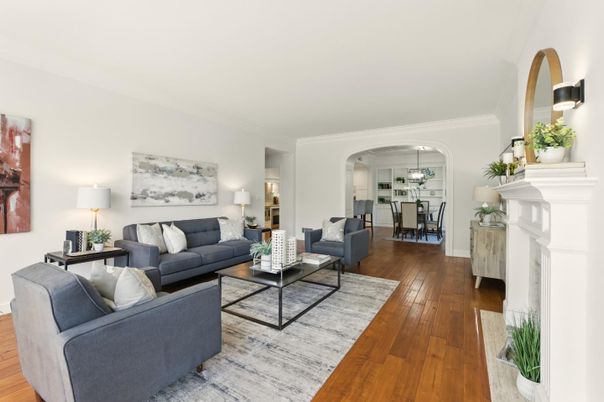 Dining room, Fireplace, Interior, Living room, Wood Texture Flooring