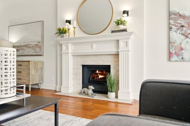 Fireplace, Interior, Wood Texture Flooring