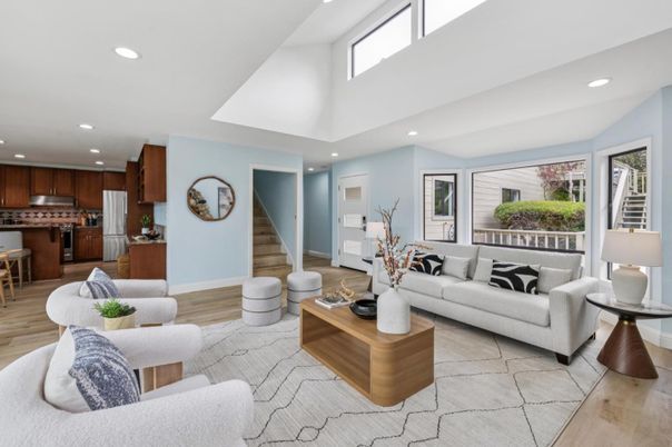 Interior, Kitchen, Living room, Recessed Lighting, Stainless Steel Appliances, Wood Texture Flooring