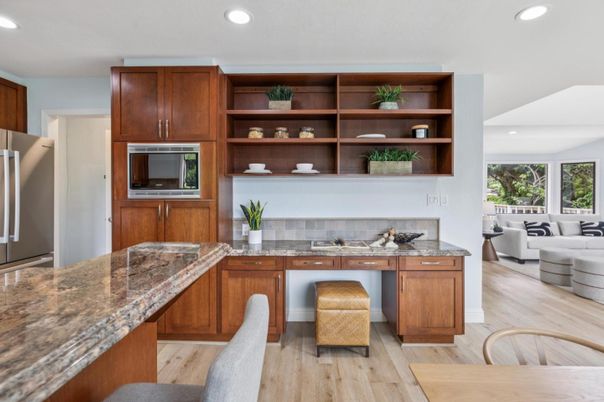 Interior, Kitchen, Living room, Recessed Lighting, Wood Texture Flooring