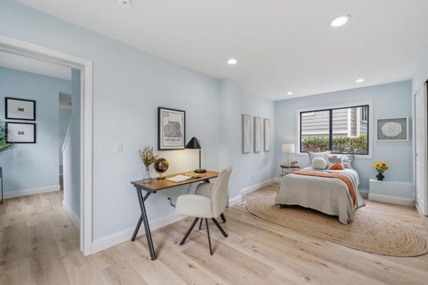 Bedroom, Home Office, Interior, Recessed Lighting, Wood Texture Flooring