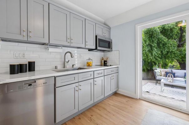 Interior, Kitchen, Stainless Steel Appliances, Wood Texture Flooring