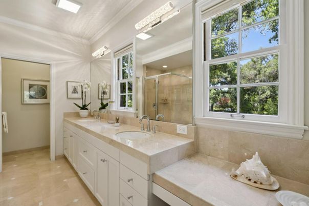 Bathroom, Dual Sink Vanities, Glass Shower, Interior, Recessed Lighting