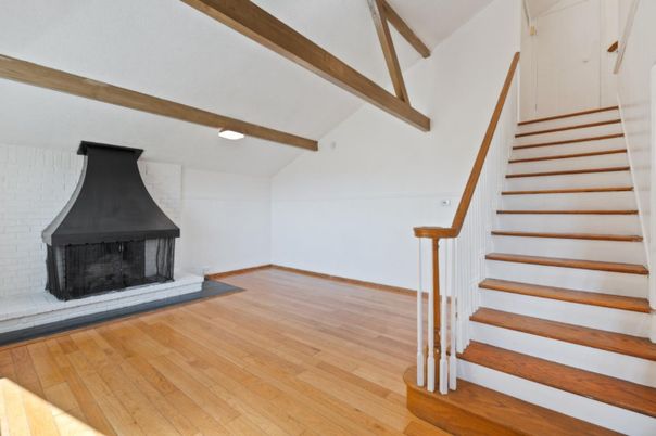 Fireplace, Interior, Recessed Lighting, Wooden Beams, Wood Texture Flooring