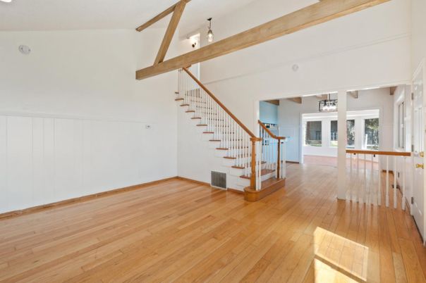 Empty room, Interior, Pendant Lights, Wooden Beams, Wood Texture Flooring