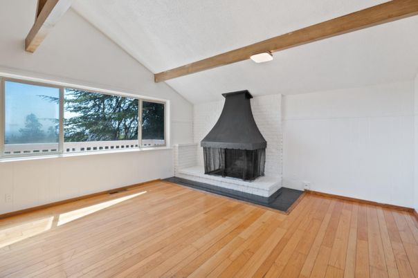 Empty room, Fireplace, Interior, Wooden Beams, Wood Texture Flooring