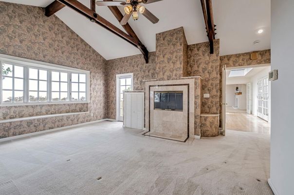Empty room, Fireplace, Interior, Wooden Beams