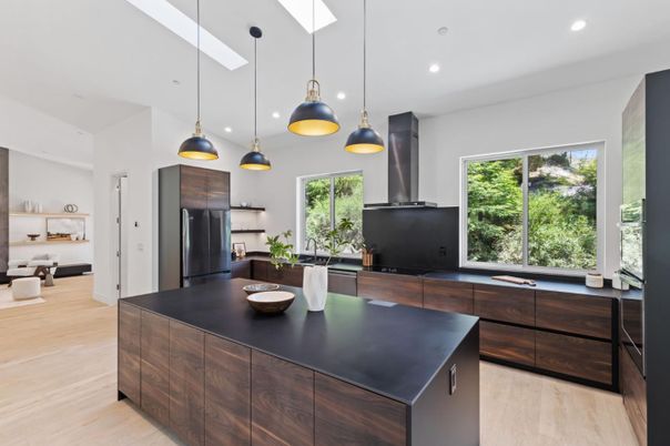 Interior, Kitchen, Pendant Lights, Recessed Lighting, Wood Texture Flooring