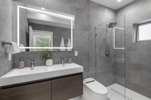 Bathroom, Glass Shower, Interior, Recessed Lighting