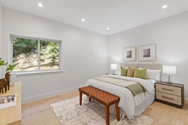 Bedroom, Interior, Recessed Lighting, Wood Texture Flooring