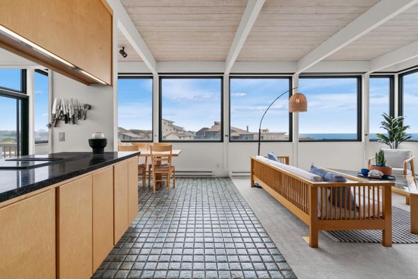 Dining room, Interior, Sun Room, Water, Wooden Ceilings